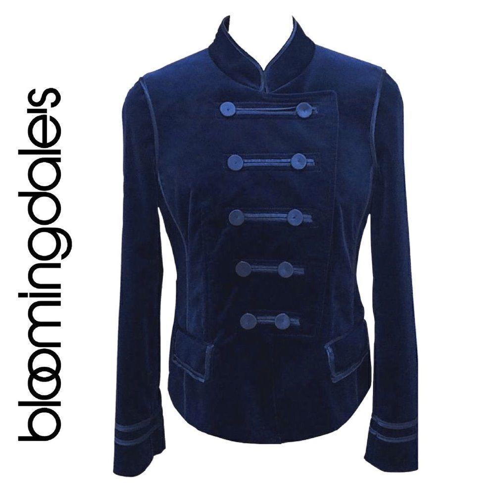 NWOT Navy Velvet Double-Breasted Military Jacket